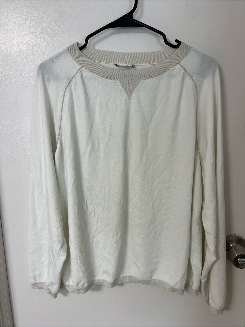 Lafayette 148 New York Soft Cream Crewneck Sweater with elevated trim career